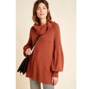 Anthropologie Women’s Size Medium Cowl Neck Tunic Sweater Ballon Sleeve Sweater